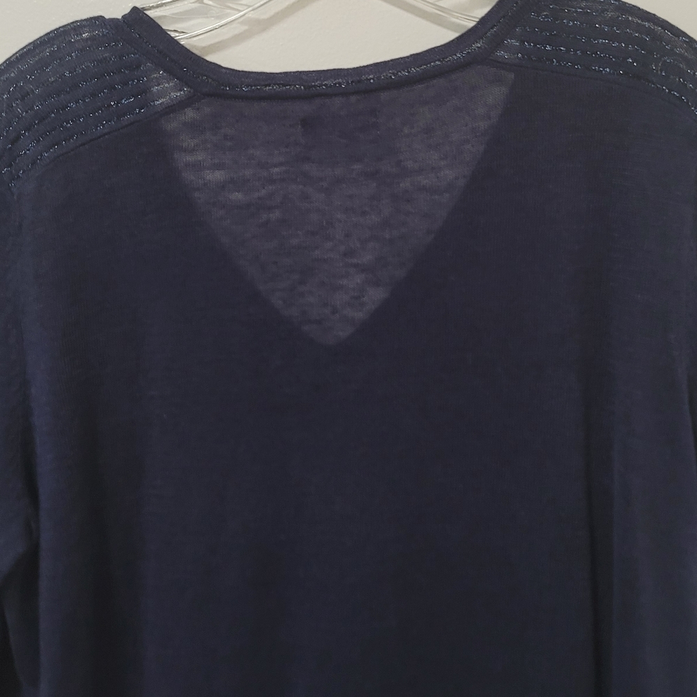 Harris Wilson Navy Blue Linen Knit V-neck Sweater Size Large Long Sleeve Logo . - Picture 10 of 15